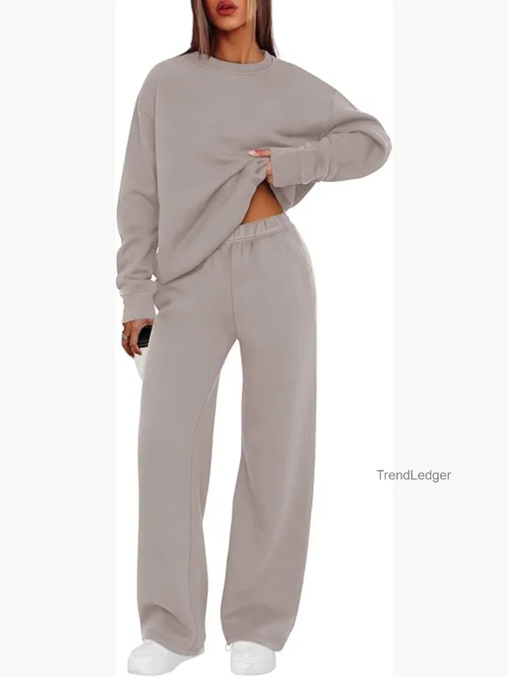 Matching Lounge Set Crewneck Sweatshirt Wide Leg Pants 2 Piece Outfit